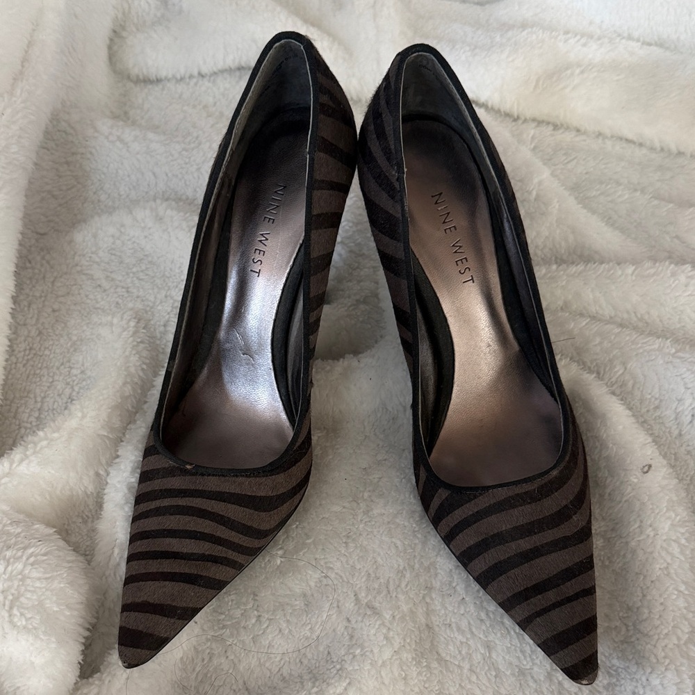 Nine West Black and Brown Striped Heels
